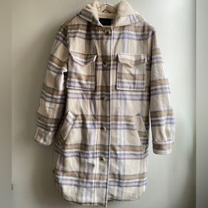 Periwinkle Plaid Winter Coat with Hood